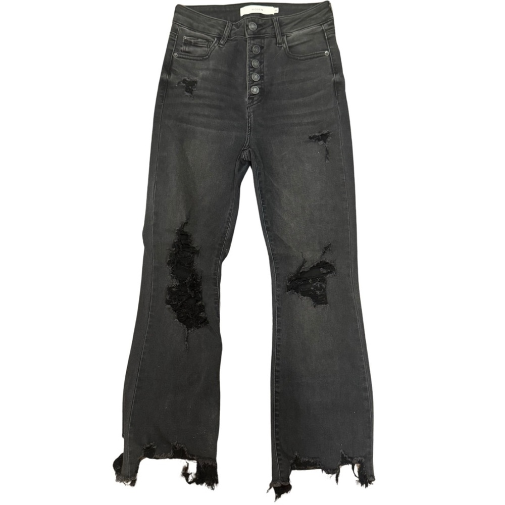 Hidden | Edgy Black Distressed Flare Jeans